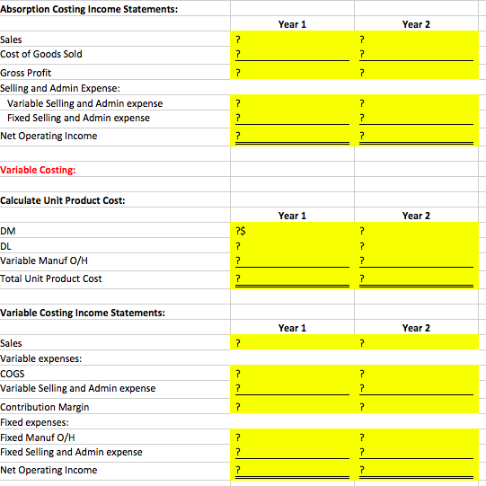 formulas or cell references in all cells highlighted yellow. Each cell that