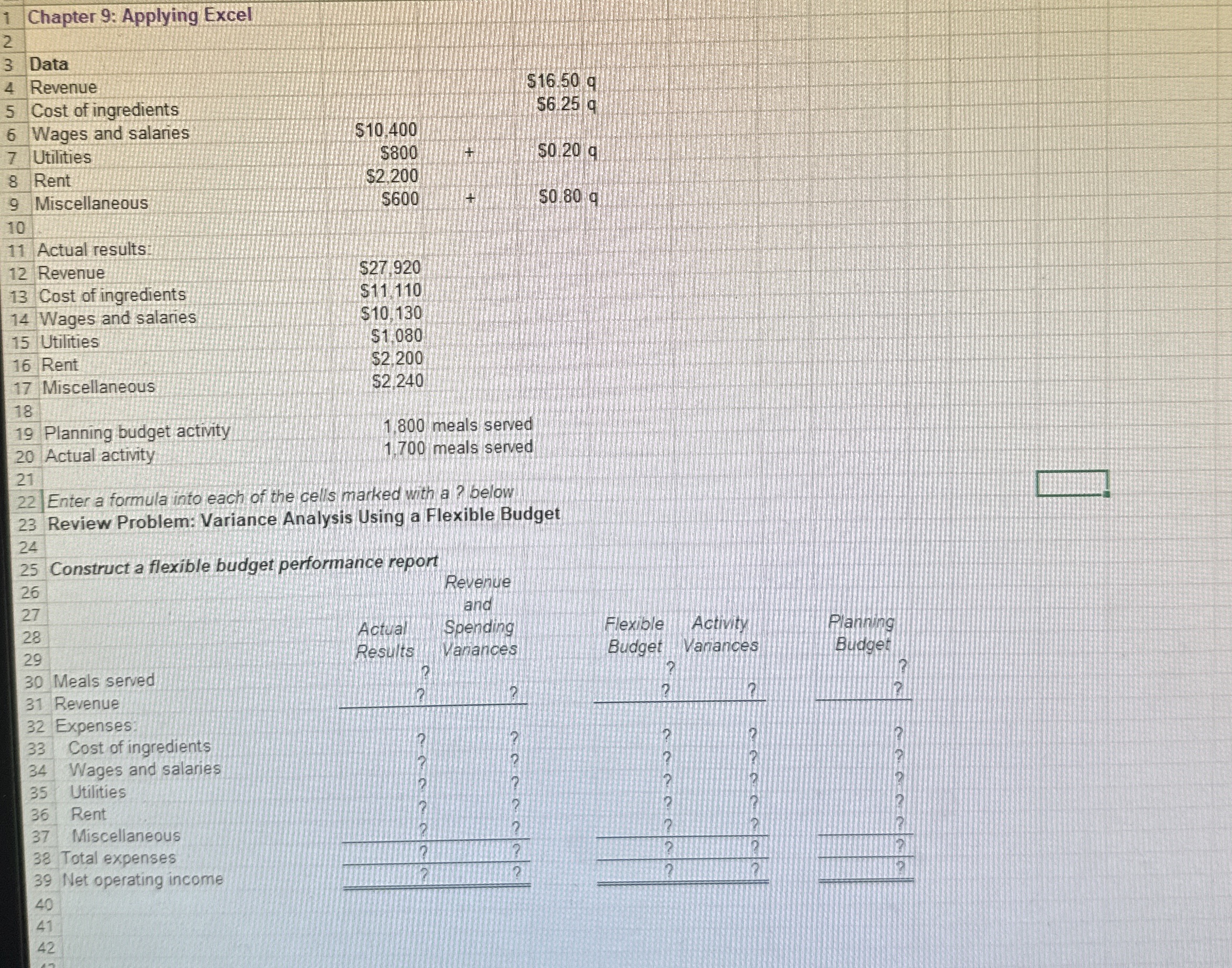  1 Chapter 9: Applying Excel Enter a formula into each of