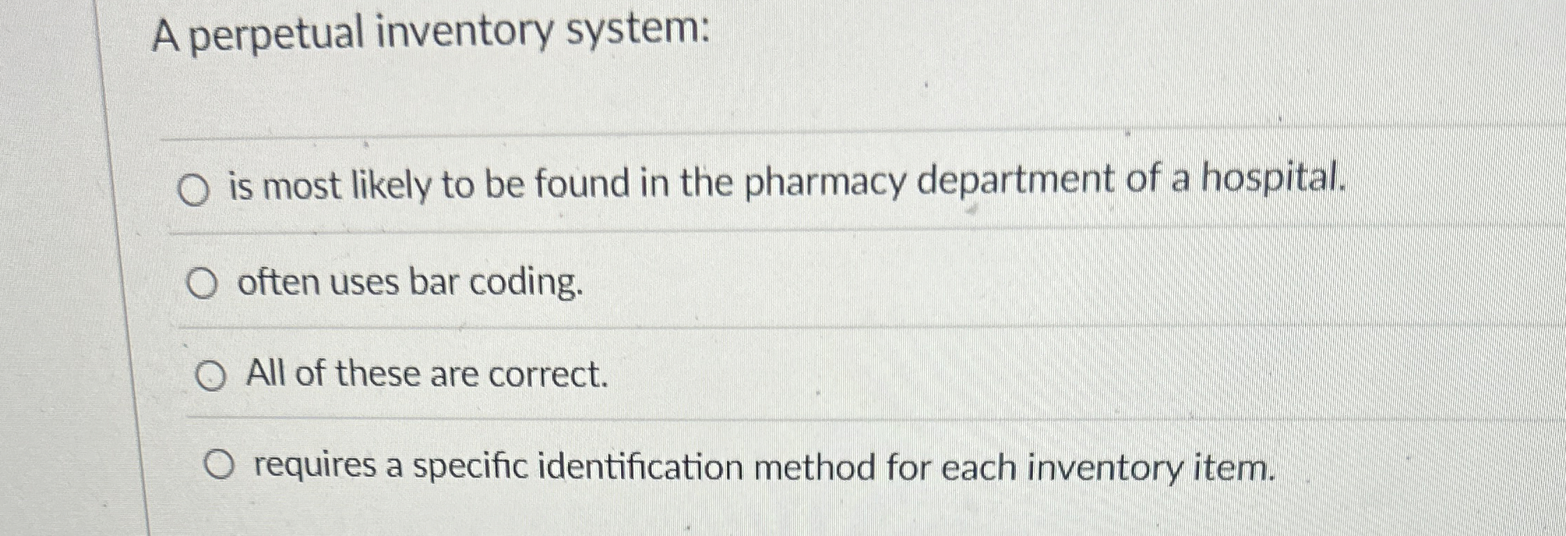  A perpetual inventory system: is most likely to be found in
