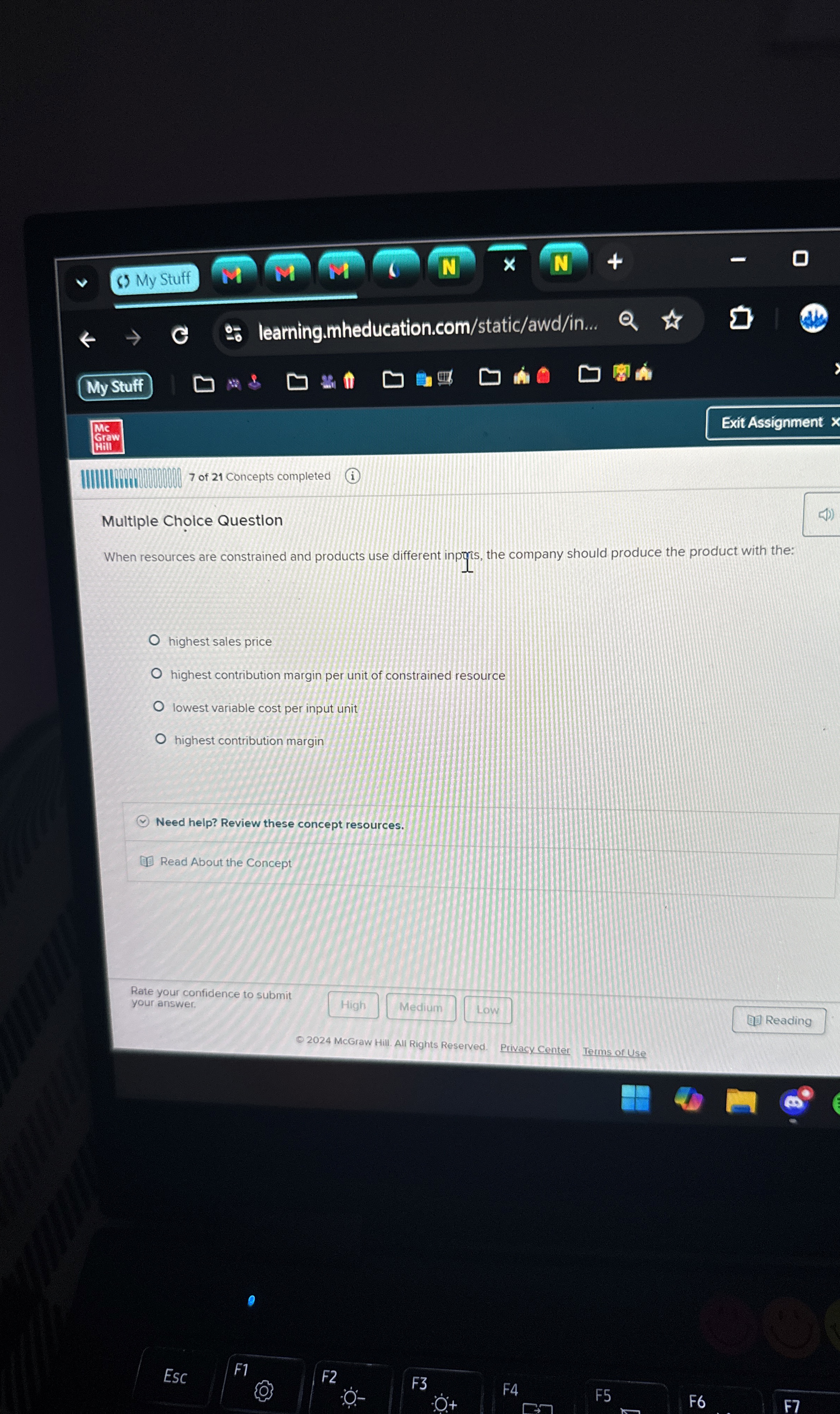  Multiple Choice Question When resources are constrained and products use different