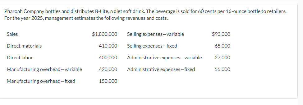 Part c (2) compute the contribution margin ratio and the margin of