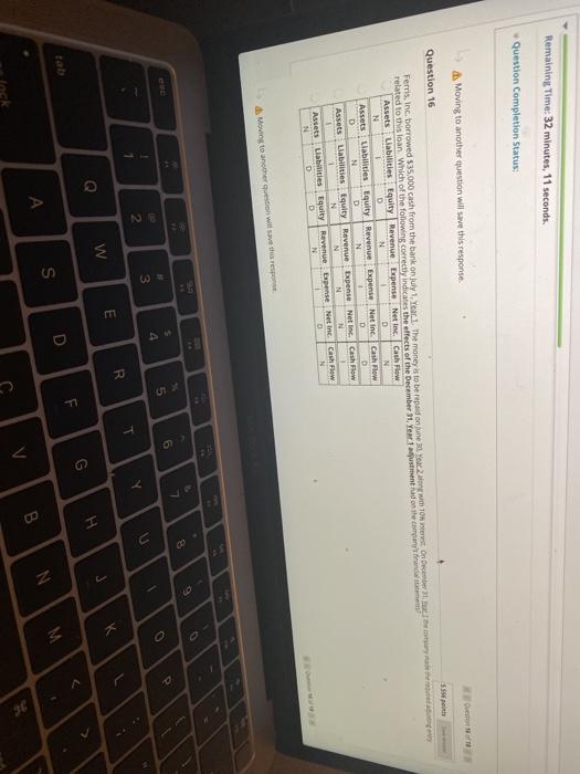  Remaining Time: 32 minutes, 11 seconds, Question Completion Status: Dust Moving