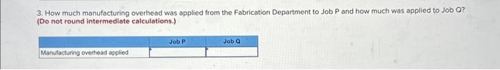 The company has two manufacturing departments-Molding and Fabrication. It started, completed, and
