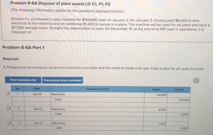 i specifically need help on part 3 Problem 8-6A Disposal of