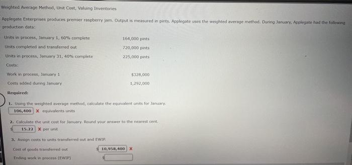  Weighted Average Method, Unit Cost, Valuing Inventones Applegate Enterprises produces premier