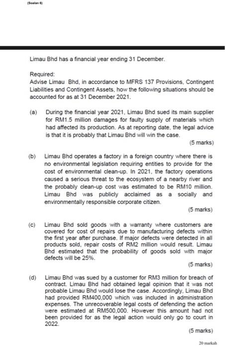  Dear tutors pls answer question 6 below based on the marks