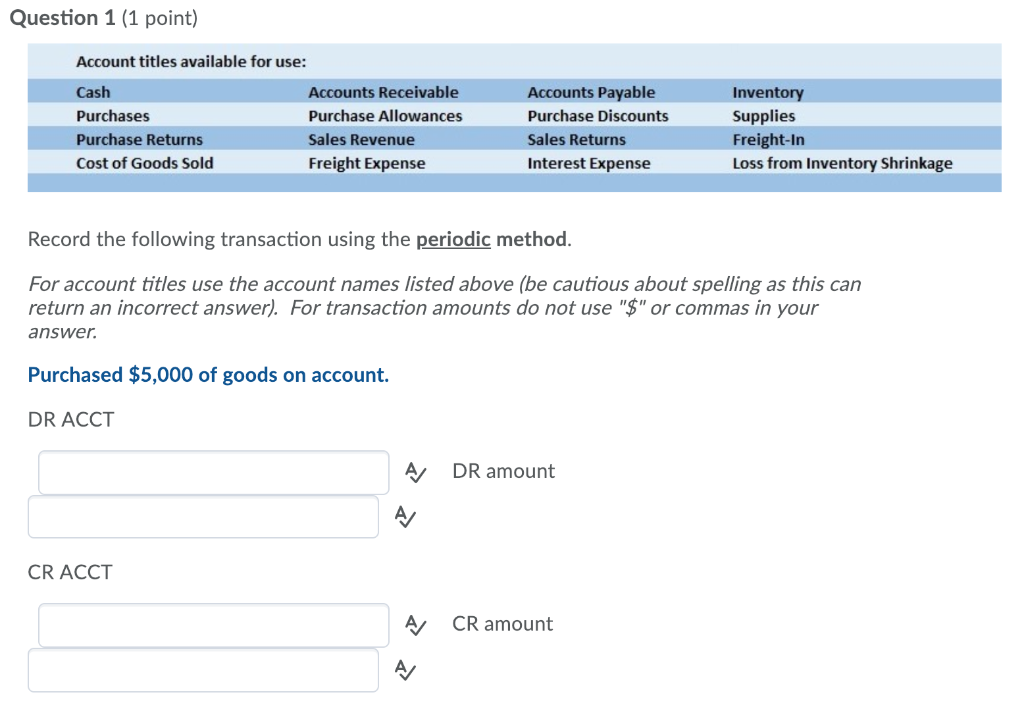 1a. b. c. d. e. f. g. Question 1 (1 point) Account