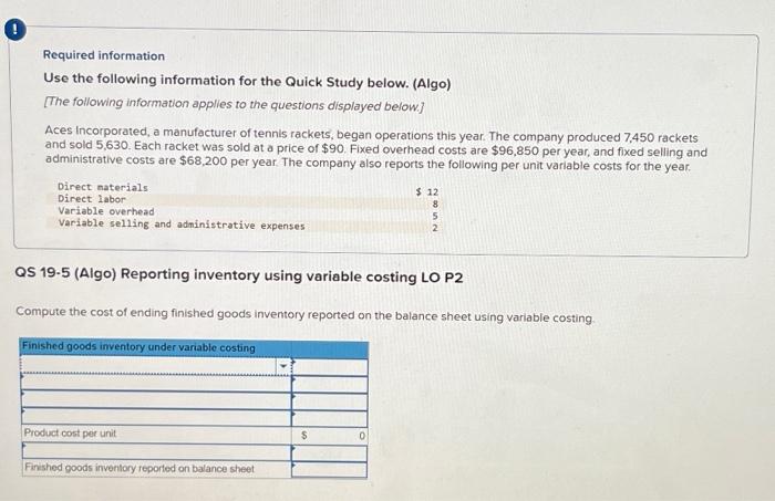  Required information Use the following information for the Quick Study below.