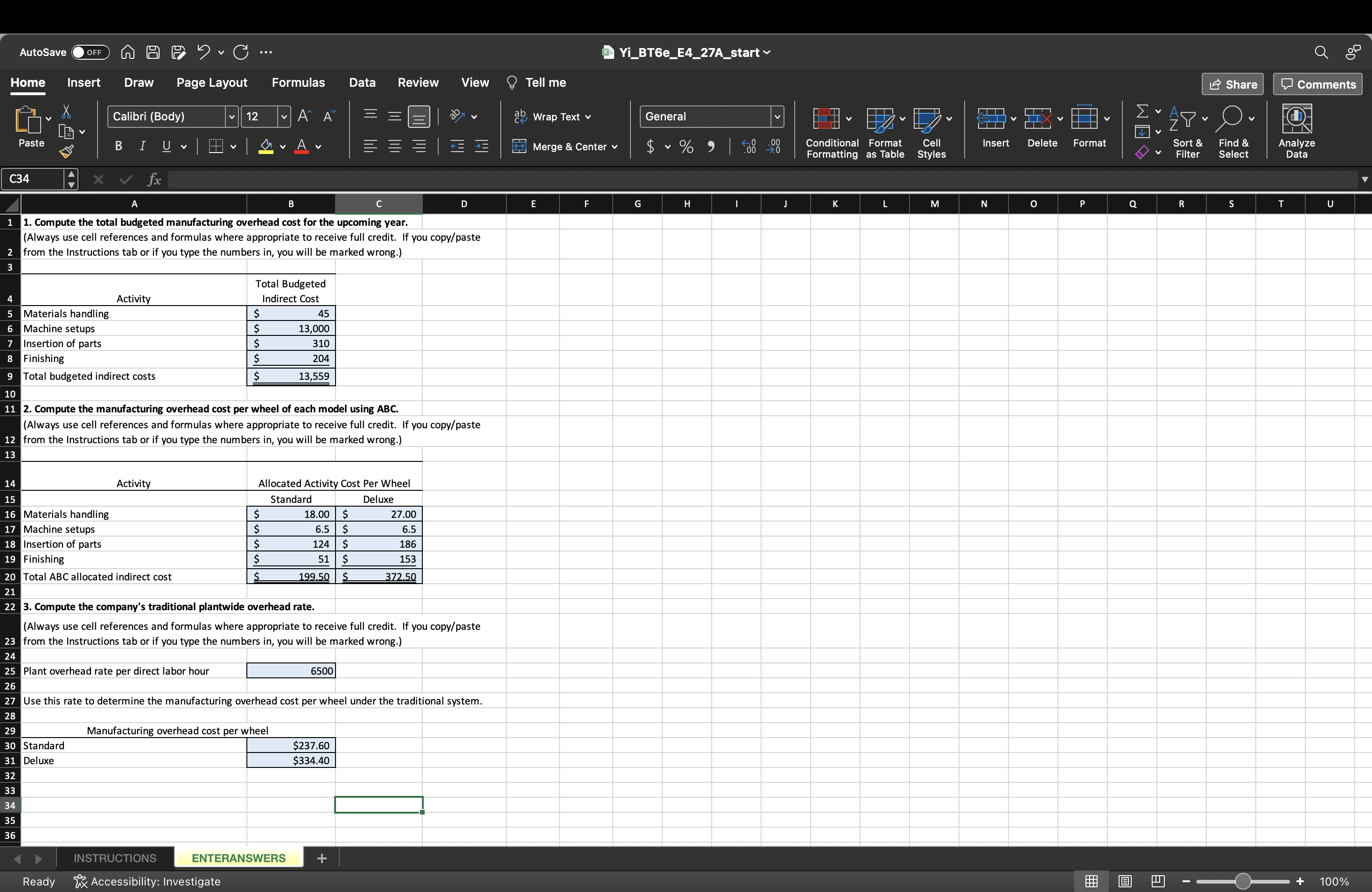 Please show the procedure and formulas for each cell and be specific