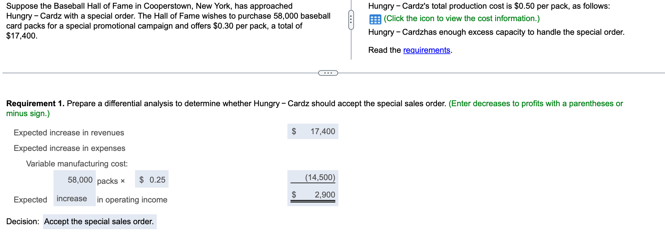 Requiremnt 1 is done need requiremnt 2 2. B: Decison is