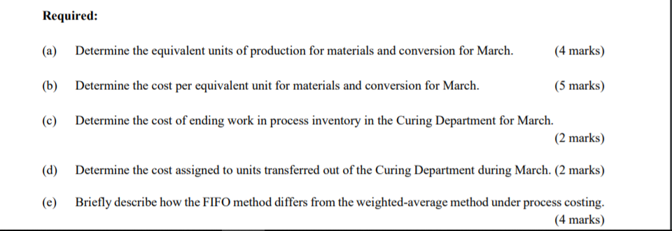 in its process costing system. The Curing Department of Harmon Company reported