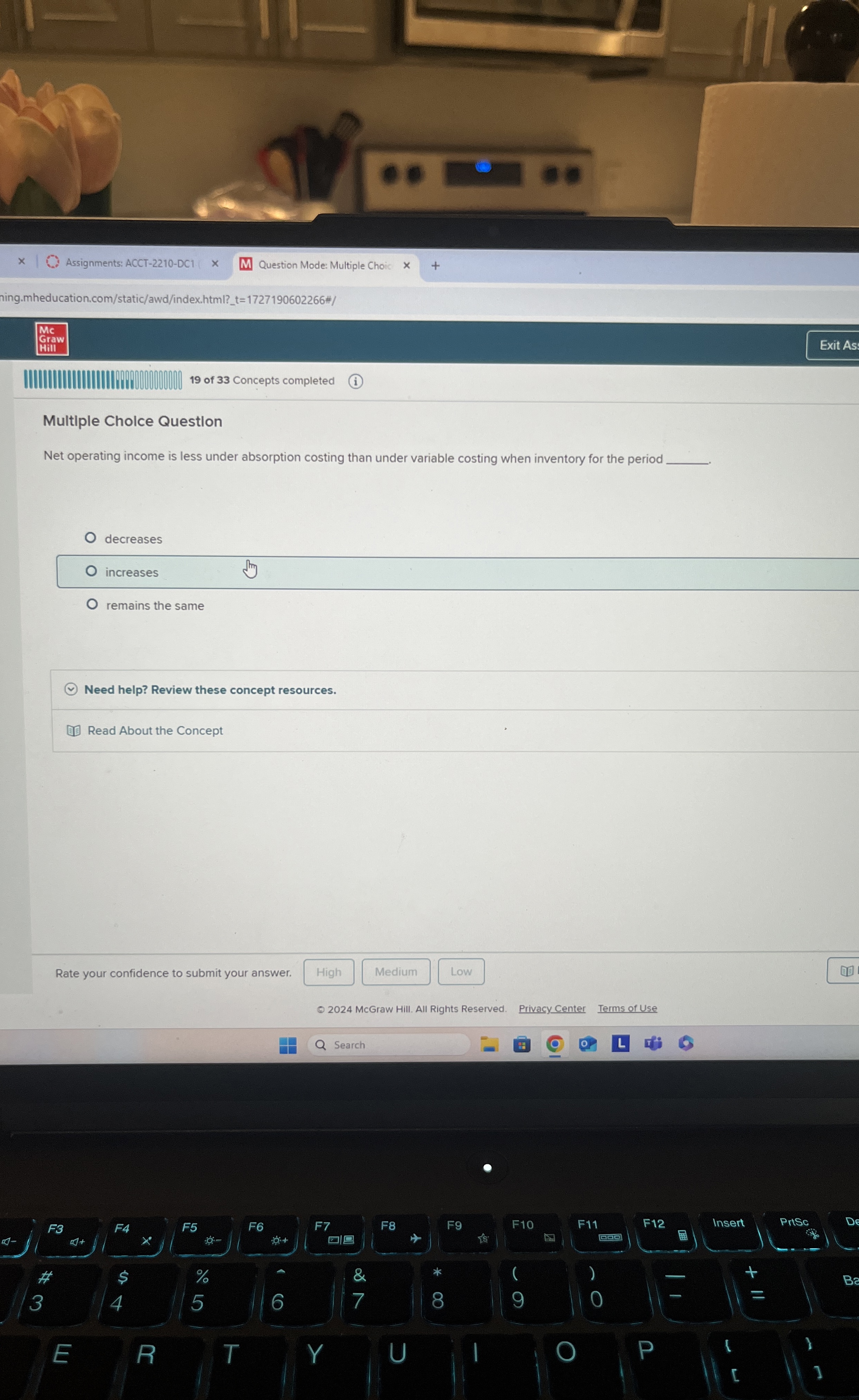  Multiple Cholce Questlon Net operating income is less under absorption costing