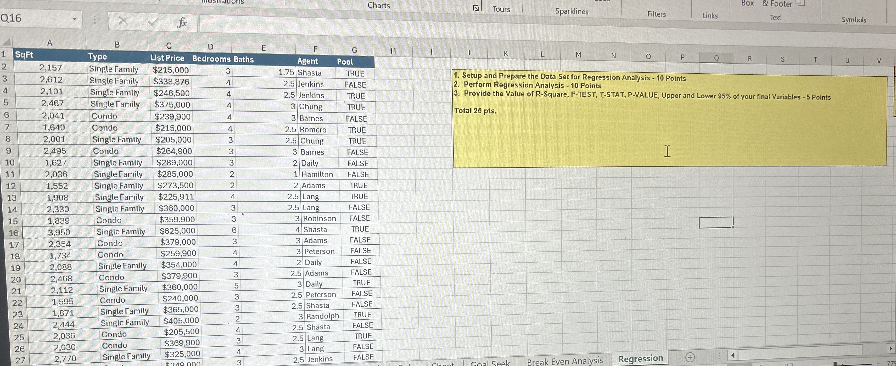  Please use excel etup and Prepare the Data Set for Regression