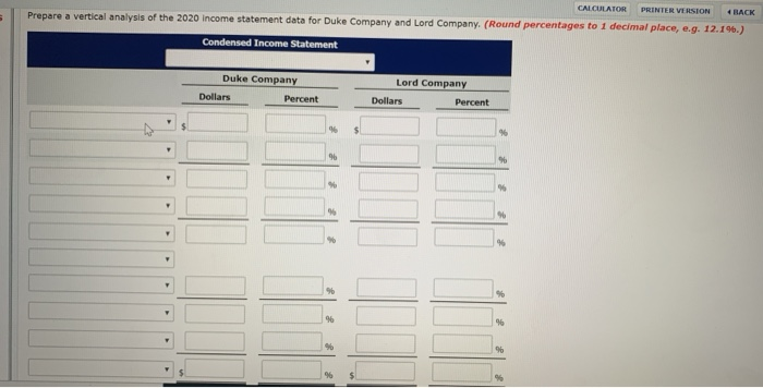 Company and Lord Company, two competitors. All balance sheet data are as