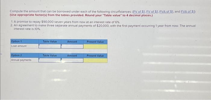 need help asap Compute the amount that can be borrowed under each