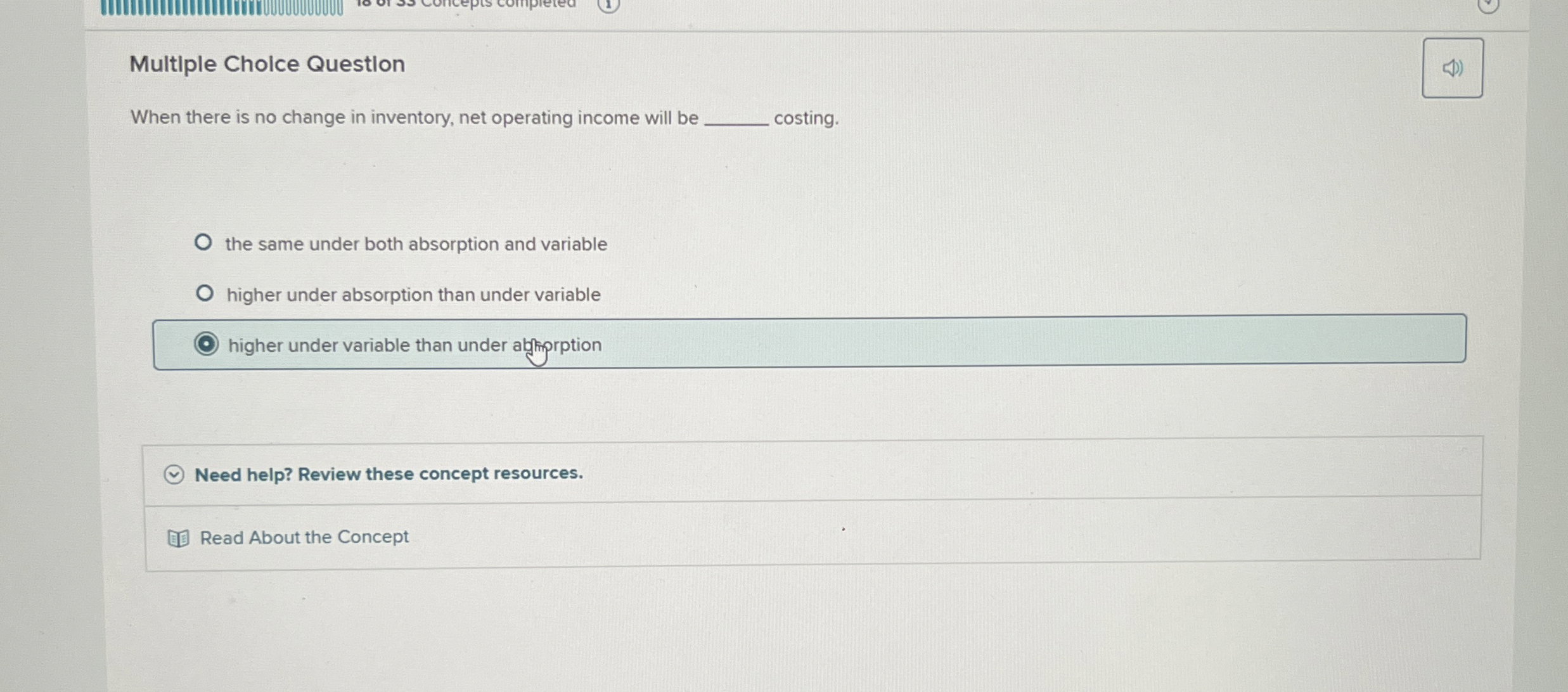  Multiple Cholce Question When there is no change in inventory, net