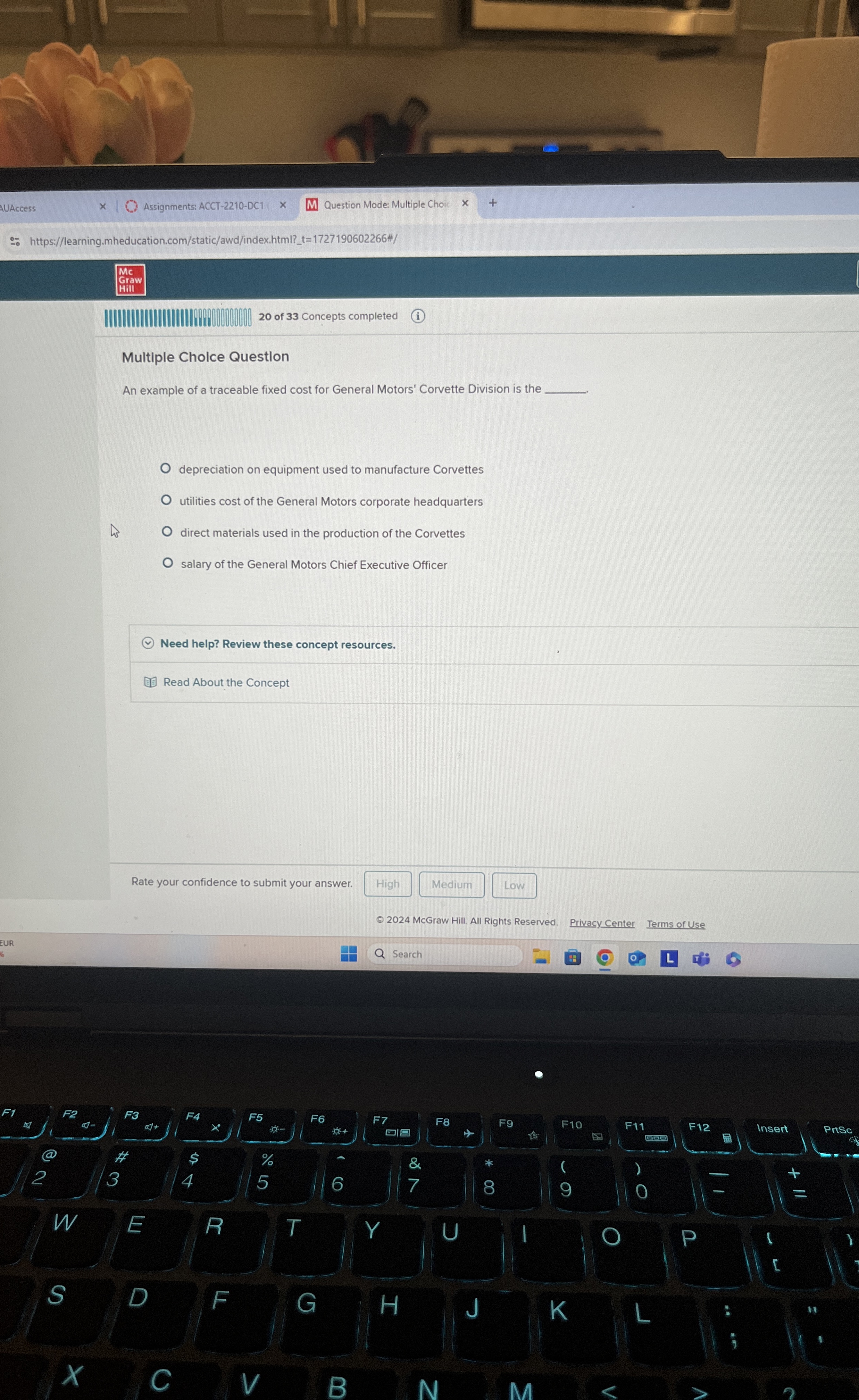  Multiple Choice Questlon An example of a traceable fixed cost for