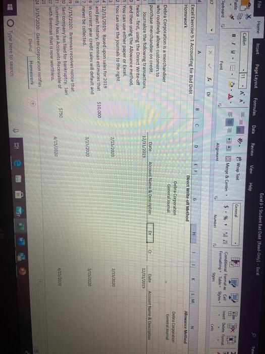  - File Excel 9.1 Student Bad Debt [Read-Only - Excel Home