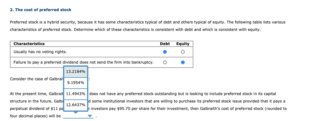 required rates of return on debt, preferred stock, and common equity, where