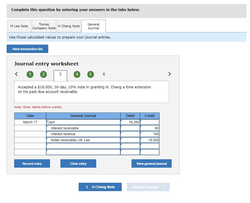 December 13 Accepted a \$10,000, 45-day, 8\% note in granting Miranda Lee