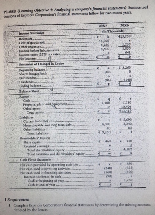  Please can you answer step by step with calculations ? P1-68B
