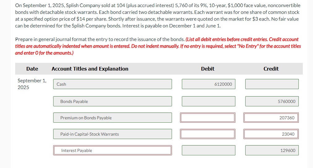  On September 1,2025, Splish Company sold at 104(plus accrued interest)5,760 of