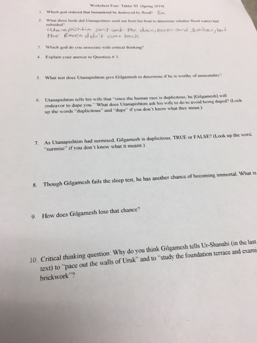  Worksheet Four Tablt XI (Spring 2019 . Whsch god ordered that