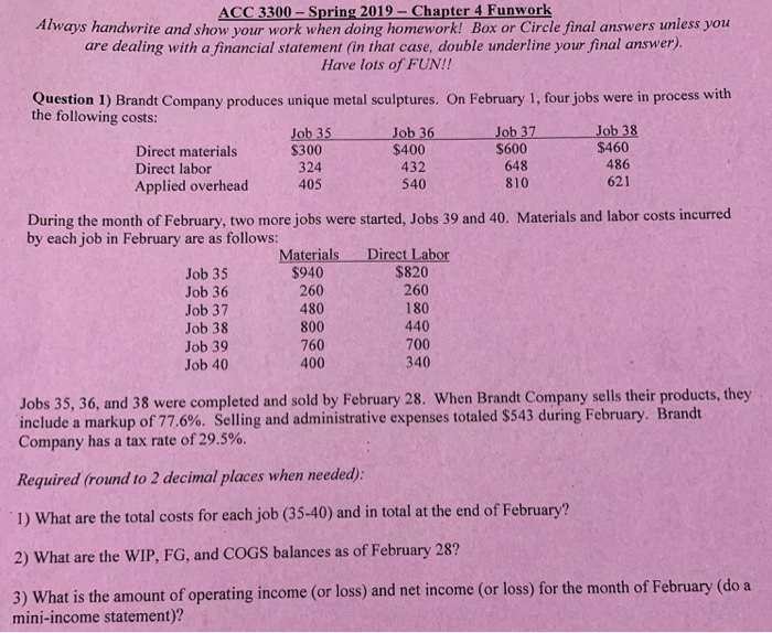 OH is charged with costs ACC 3300-Spring 2019-Chapter 4 Funwork Always handwrite