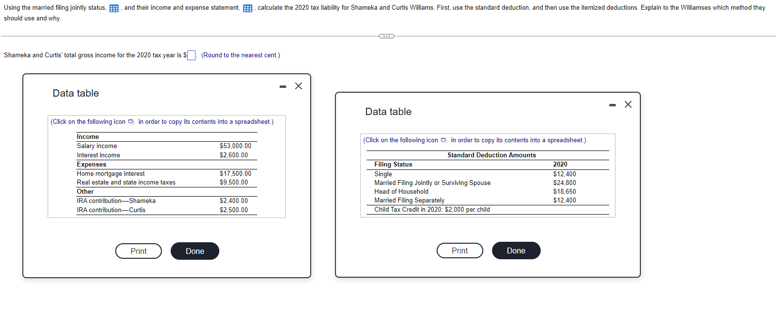  Using the married filing jointly status, LOADING..., and their income and