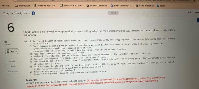  chanpr... Chapter 5 assignment i 6 10 points 02:47:21 eBook Print