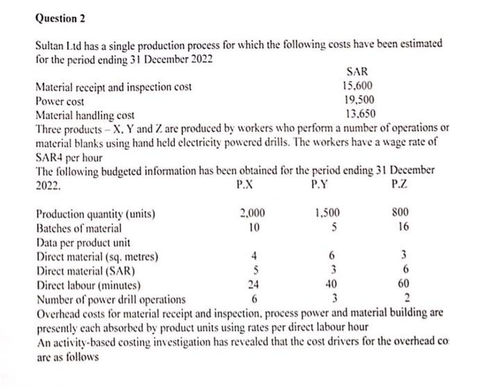  Sultan Ltd has a single production process for which the following
