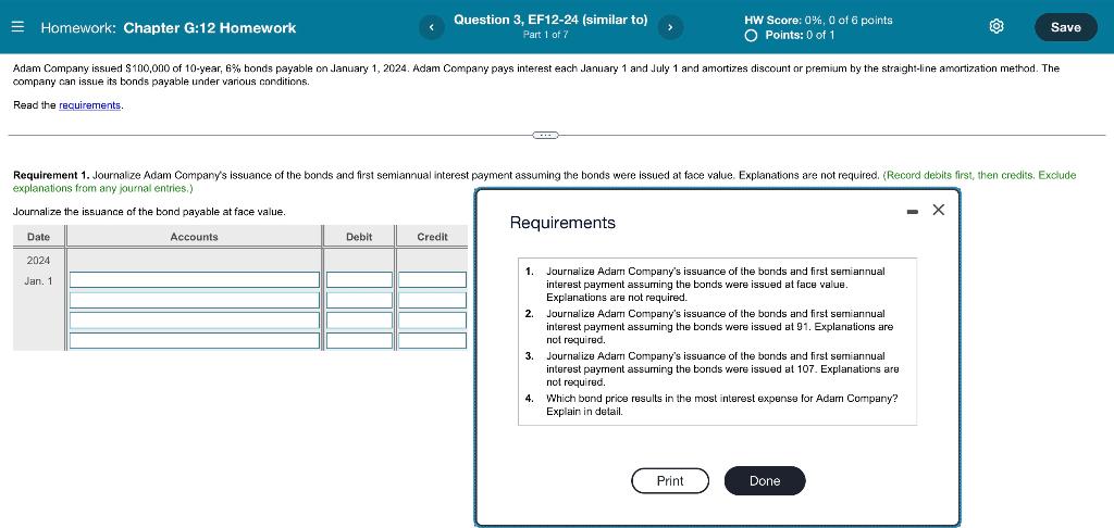 please provide all 7 parts if able. = Homework: Chapter G:12 Homework