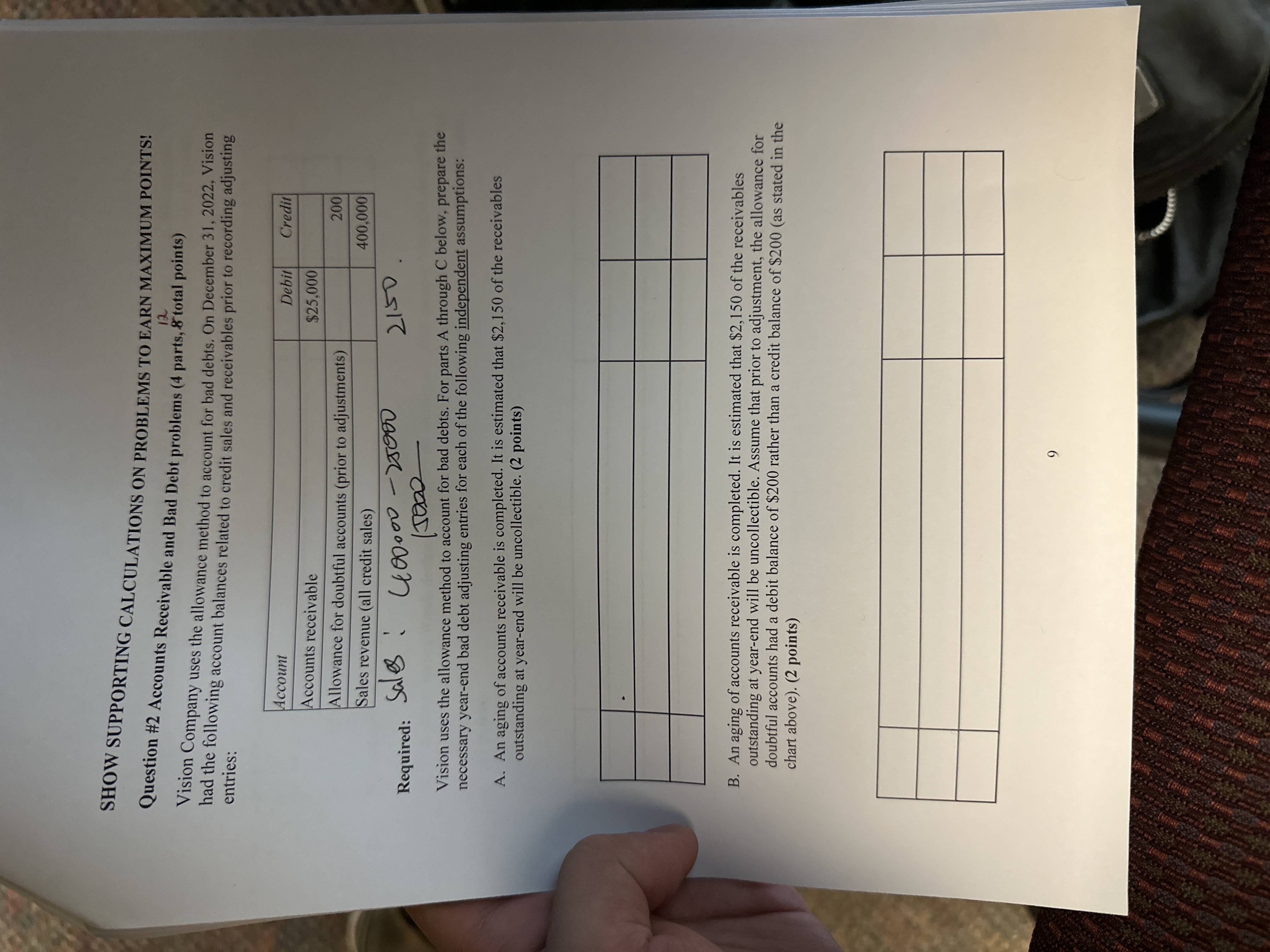  SHOW SUPPORTING CALCULATIONS ON PROBLEMS TO EARN MAXIMUM POINTS! Question #2