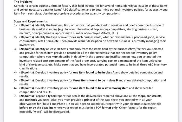  These are the 20 items considered with their costs Consider a