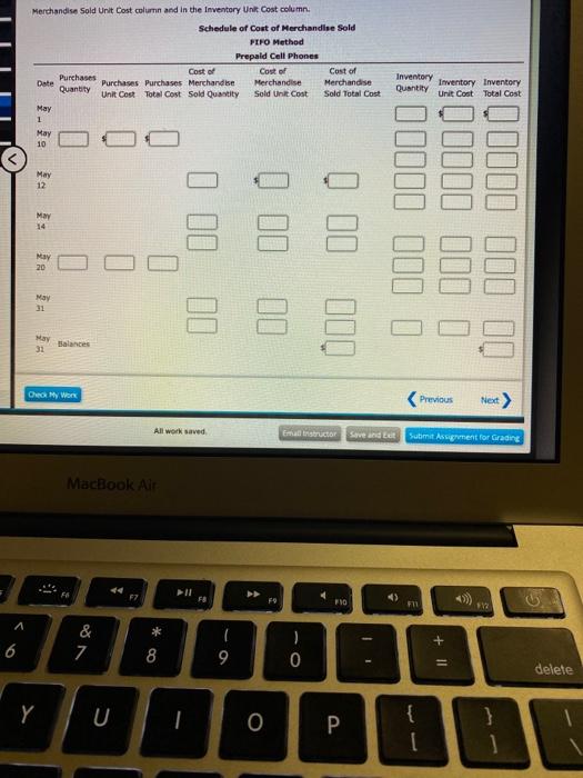 prepaid cell phones for May are as follows: Inventory Purchases Sales May