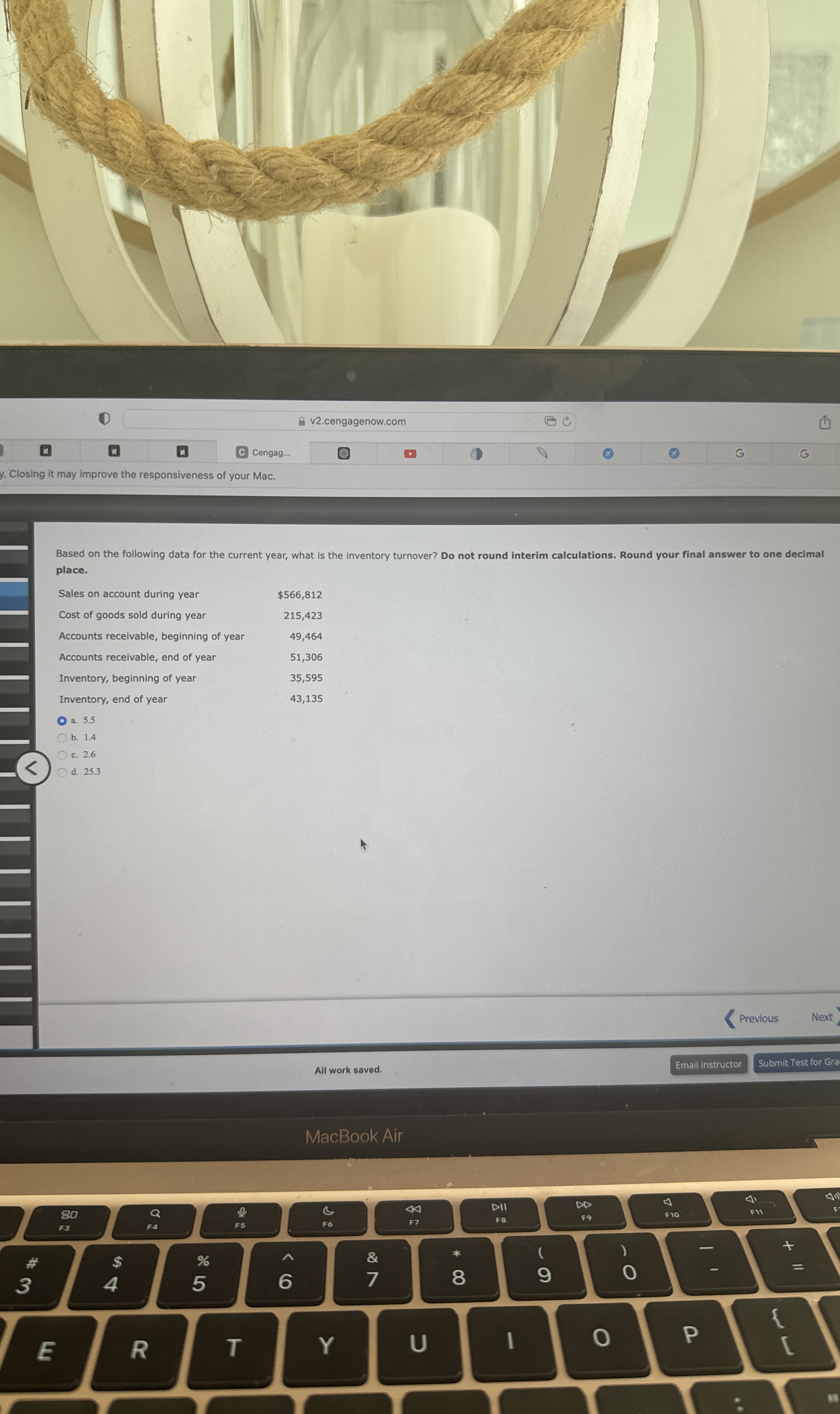  Based on the following data for the current year, what is