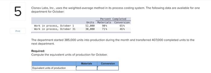  5 Clonex Labs, Inc, uses the weighted-average method in its process