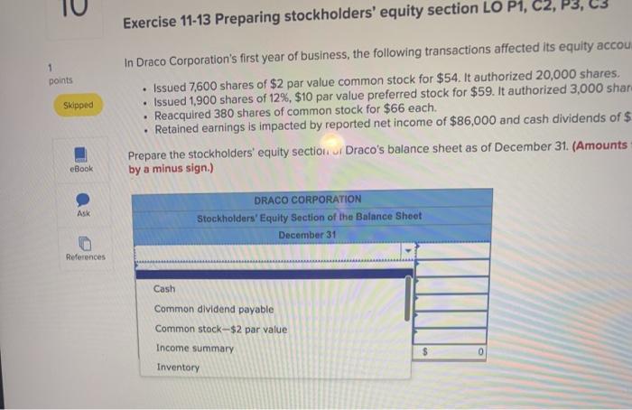 C3 1 ponts Skiped in Draco Corporation's first year of business, the