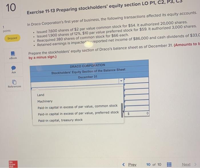 following transactions affected its equity accounts Issued 2600 shares of $2 por