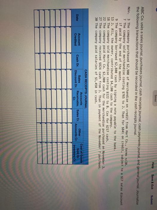  Saved Help Save & Exit Submit ABC Co. uses a sales