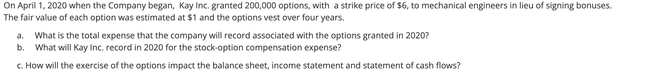  On April 1,2020 when the Company began, Kay Inc. granted 200,000