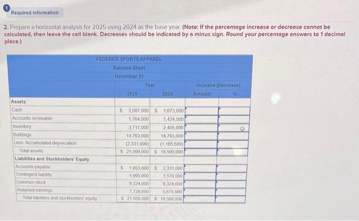  2. Prepare a horizontal analysis for 2025 using 2024 as the