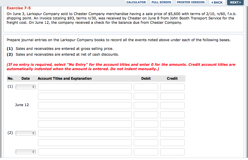  CALCULATOR FULL SCREEN PRINTER VERSION BACK Exercise 7-5 On June 3,