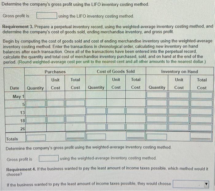 costing method, and determine the company's cost of goods sold, ending merchandse