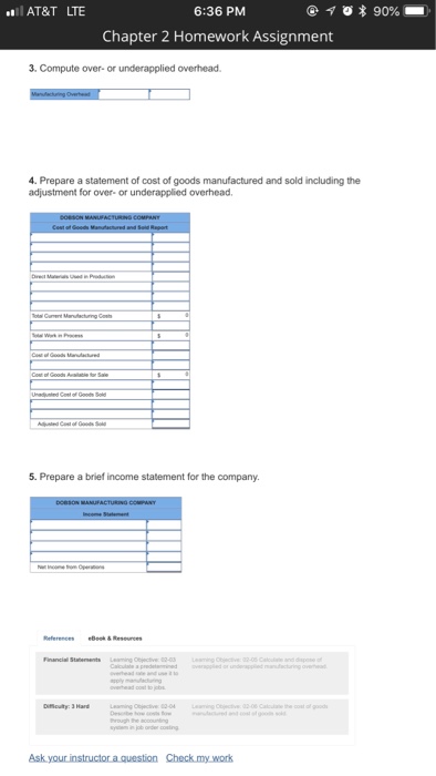 Homework Assignment Dobson Manufacturing Company uses a job order cost system with