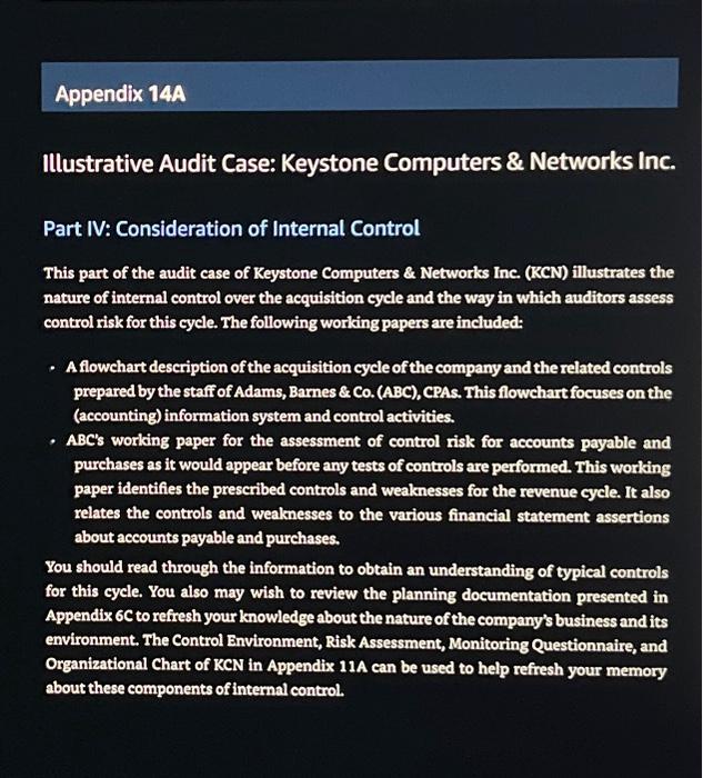  Appendix 14A Illustrative Audit Case: Keystone Computers & Networks Inc. Part