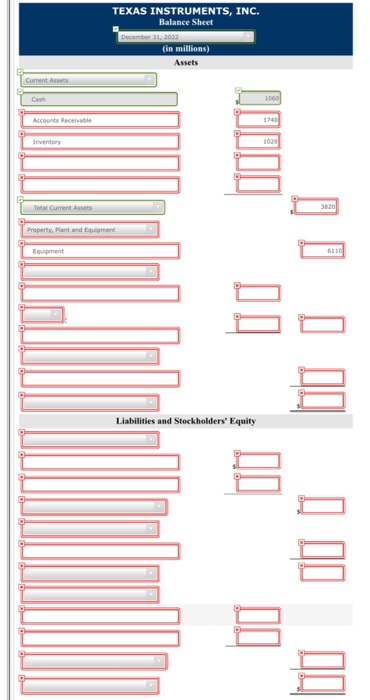 following items were taken from the 2022 financial statements of Texas Instruments,