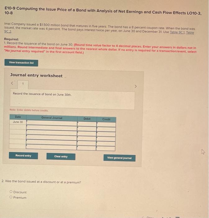  E10-9 Computing the Issue Price of a Bond with Analysis of