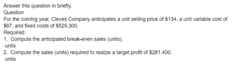  Answer this question in briefly. Question For the coming year, Cleves