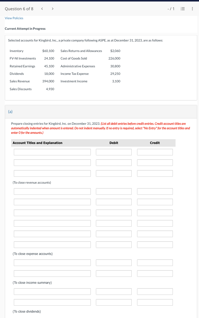  Current Attempt in Progress Selected accounts for Kingbird, Inc., a private